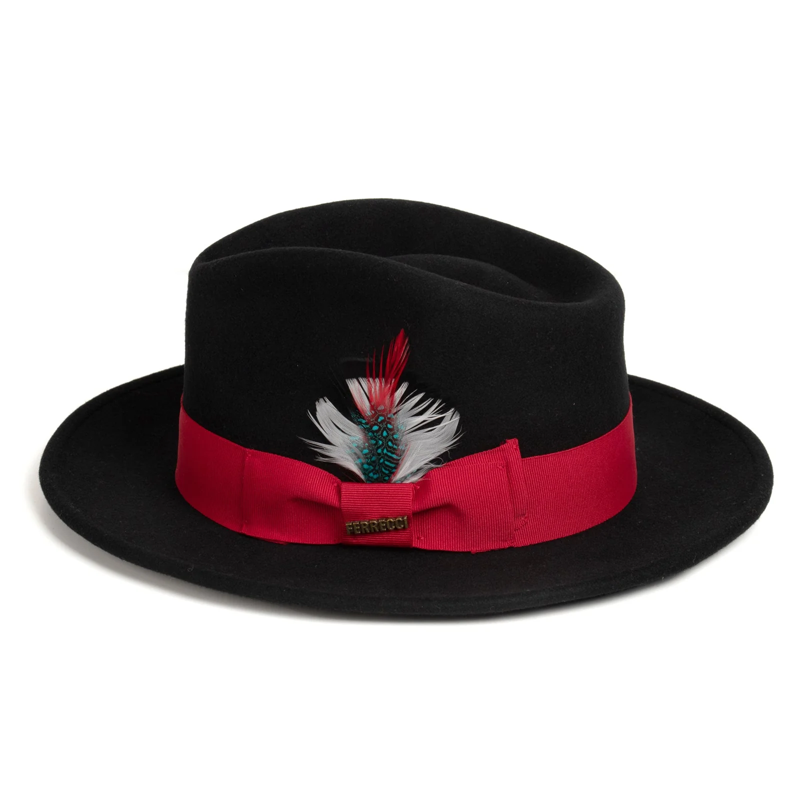 Mens Classic Wool Fedora Dress Hat in Black & Red - Image 3
