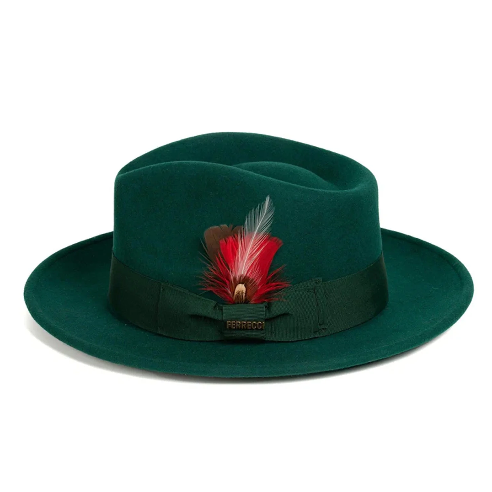 Mens Classic Wool Fedora Dress Hat in Hunter Green - Image 3