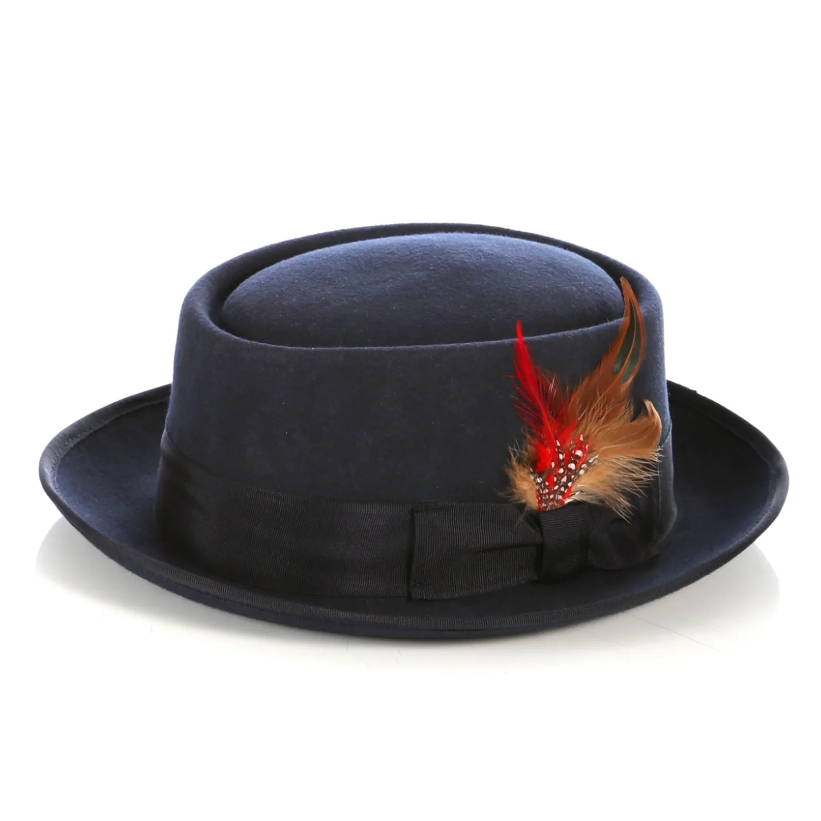 Men's Classic Wool Porkpie Dress Hat in Navy Blue
