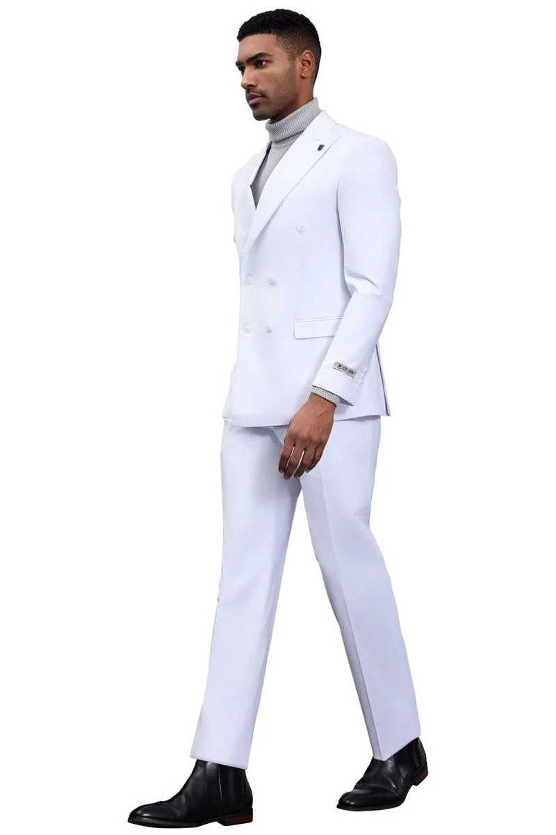 Men's Designer Stacy Adams Classic Double Breasted Suit in White - Image 3
