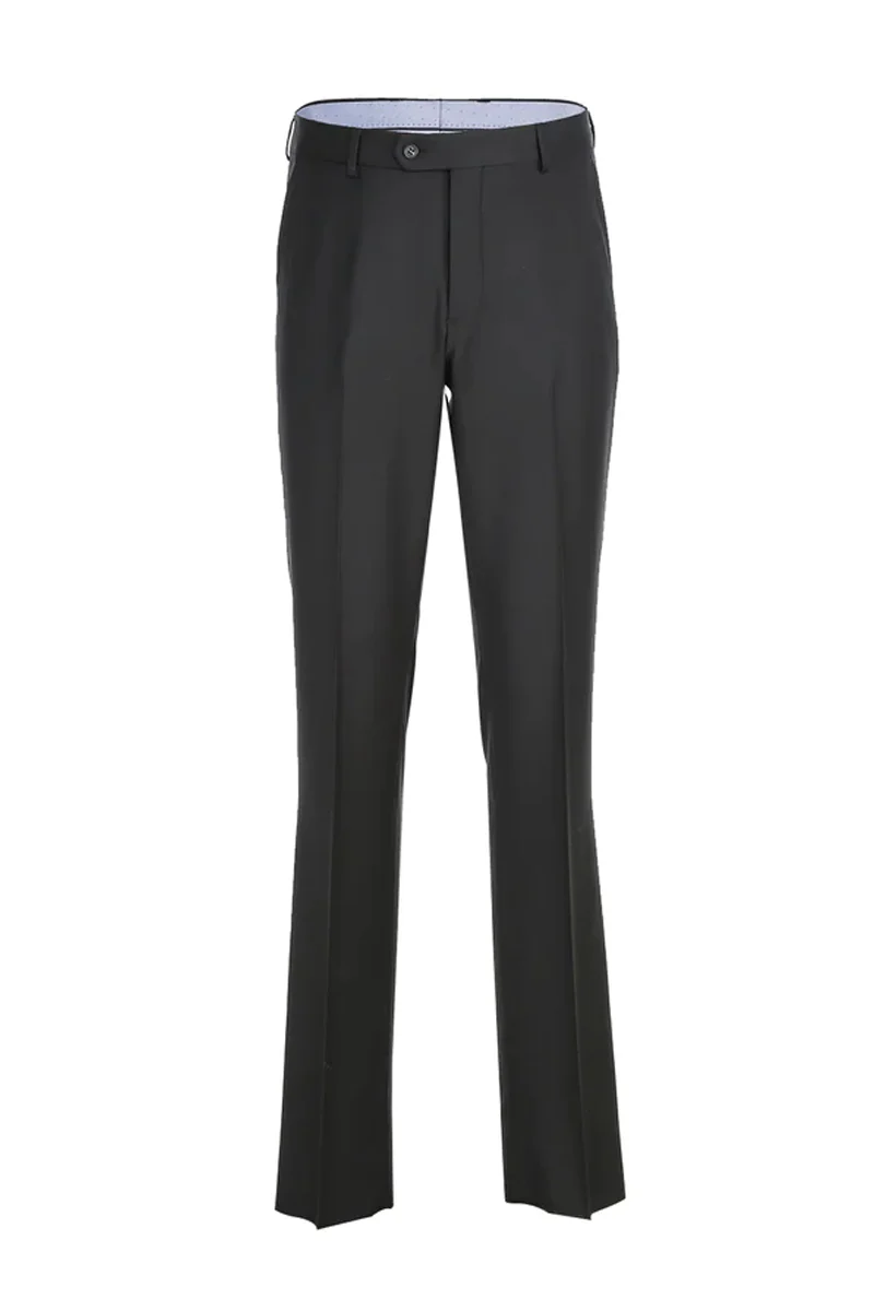 Mens Designer Two Button Modern Fit Half Canvas Wool Suit in Black - Image 2