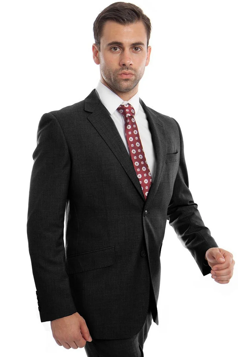 Men's Designer Two Button Modern Fit Wool Suit in Black
