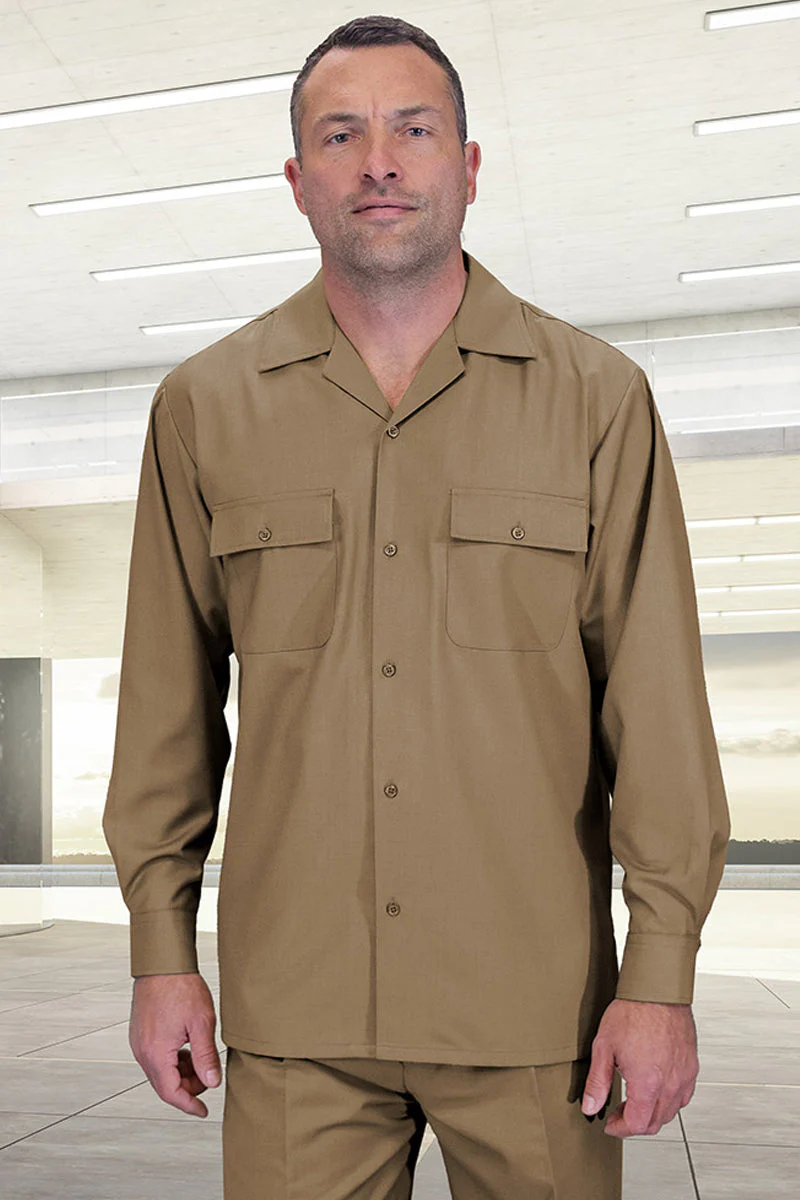 Men's Designer Wool Two Piece Leisure Walking Suit in Caramel