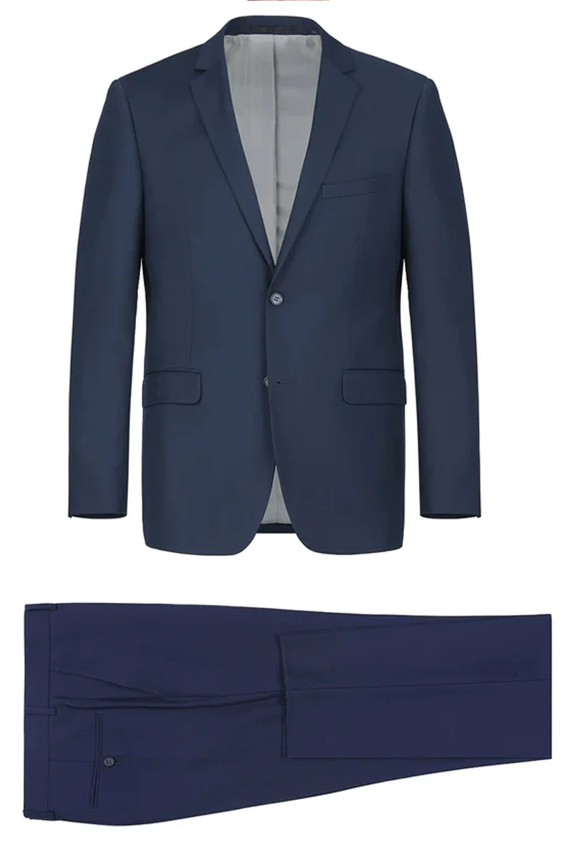 Mens Extra Long Basic Two Button Suit in Navy Blue - Image 2