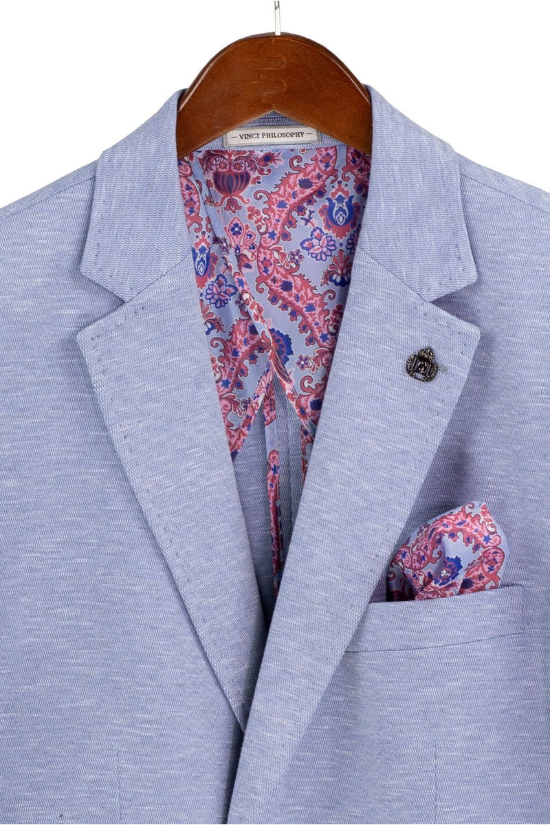 Men's Modern Fit Textured Super Stretch Blazer in Light Blue - Image 2