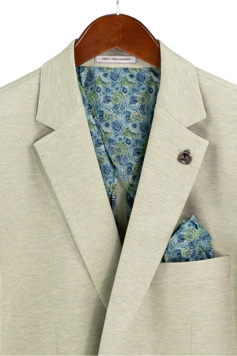 Men's Modern Fit Textured Super Stretch Blazer in Light Green - Image 2