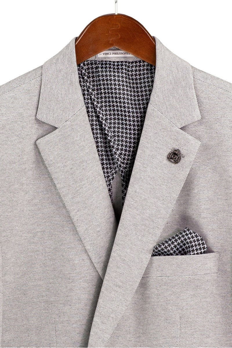 Men's Modern Fit Textured Super Stretch Blazer in Light Grey - Image 2