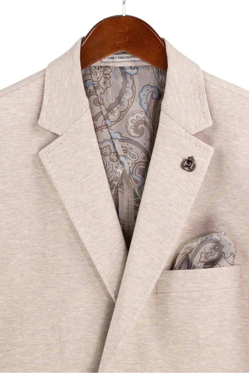 Men's Modern Fit Textured Super Stretch Blazer in Tan - Image 2