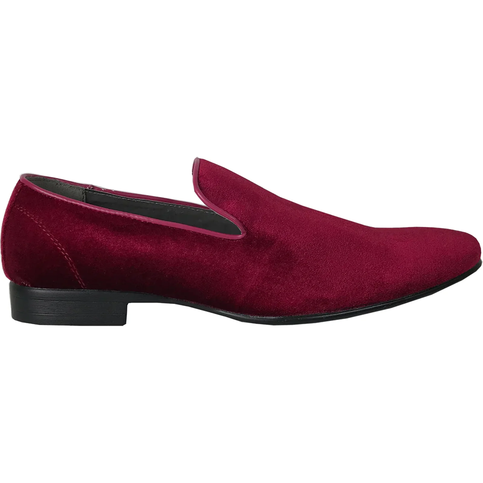 Mens Modern Slip On Velvet Tuxedo Loafer in Burgundy - Image 2