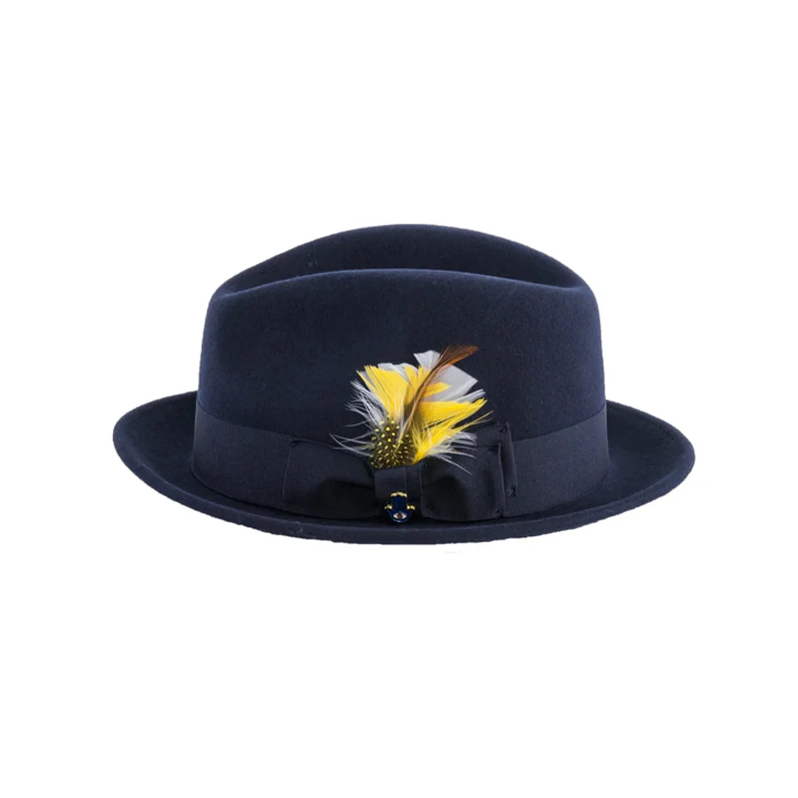 Mens Narrow Brim Crushable Wool Dress Hat Trilby Fedora in Navy Blue - Image 2