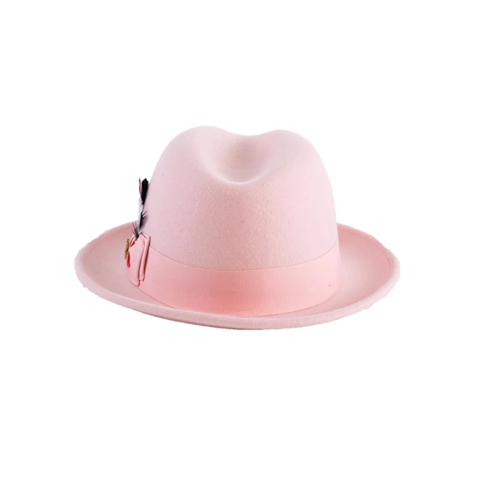 Mens Narrow Brim Crushable Wool Dress Hat Trilby Fedora in Pink - Image 2