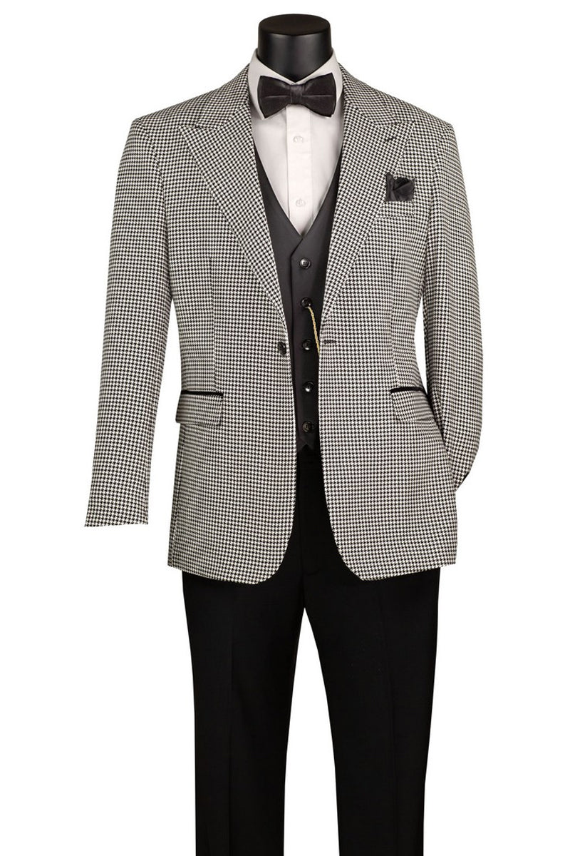 Men's One Button Peak Lapel Black & White Houndstooth Blazer Suit - Image 2