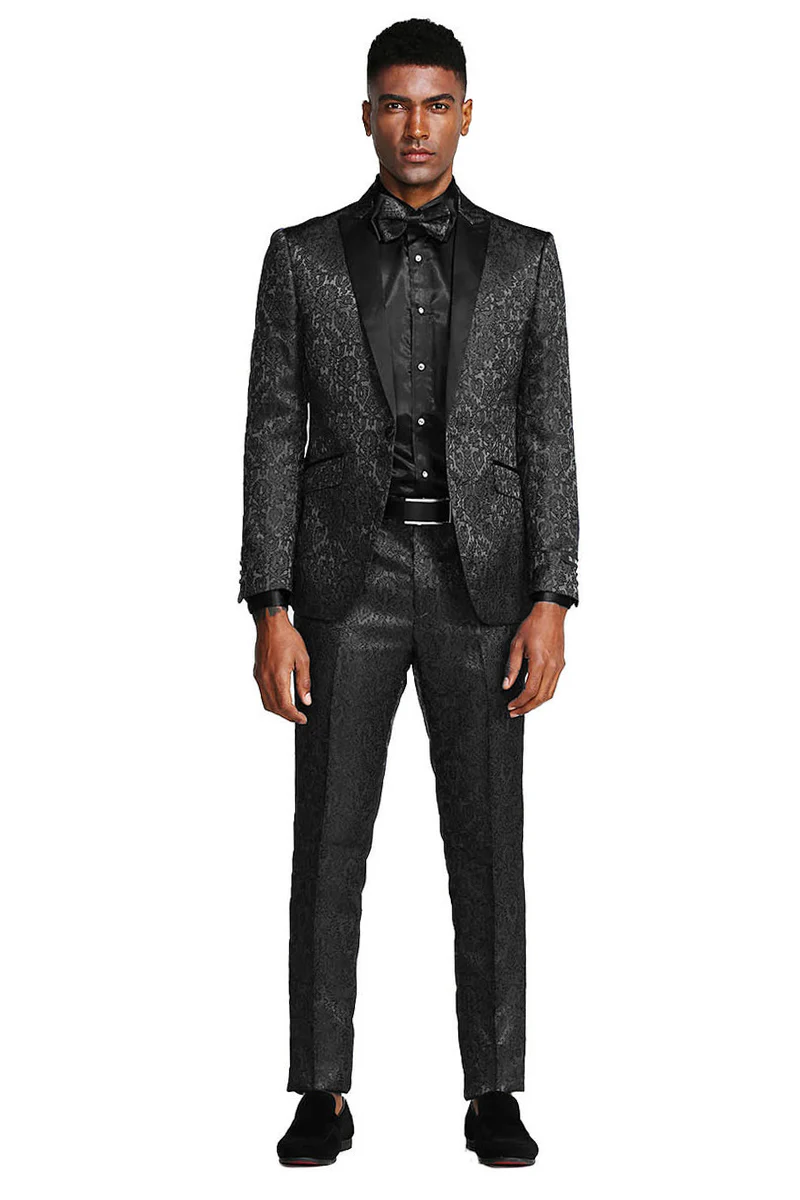 Men's One Button Slim Fit Paisley Wedding & Prom Tuxedo in Black - Image 2