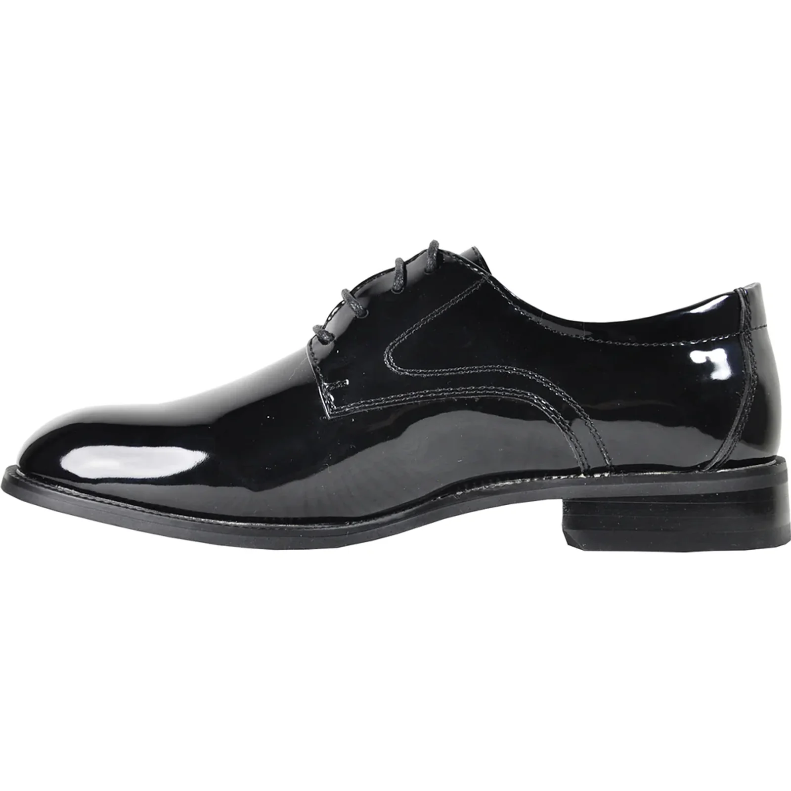 Mens Plain Round Toe Shiny Patent Tuxedo Shoe in Black - Image 3