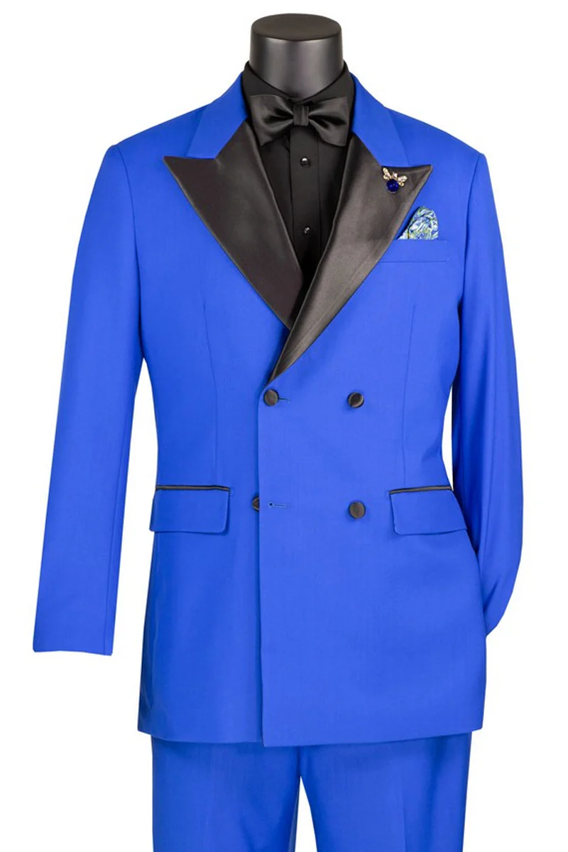Men's Regular Fit Double Breasted Tuxedo in Royal Blue