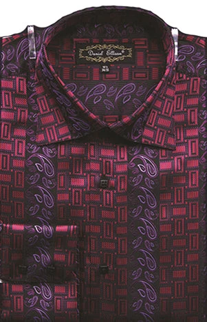 Men's Regular Fit Fancy Tonal Paisley Pattern Sports Shirt in Red