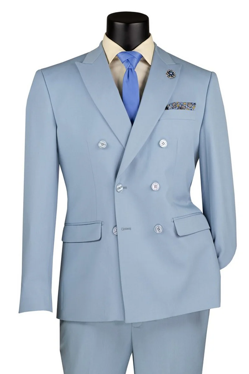 Men's Slim Fit Double Breasted Stretch Suit in Ice Blue