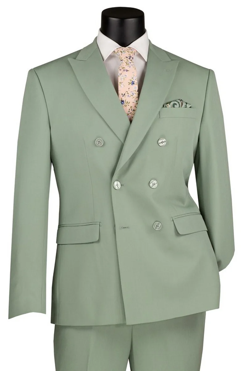 Men's Slim Fit Double Breasted Stretch Suit in Sage Green