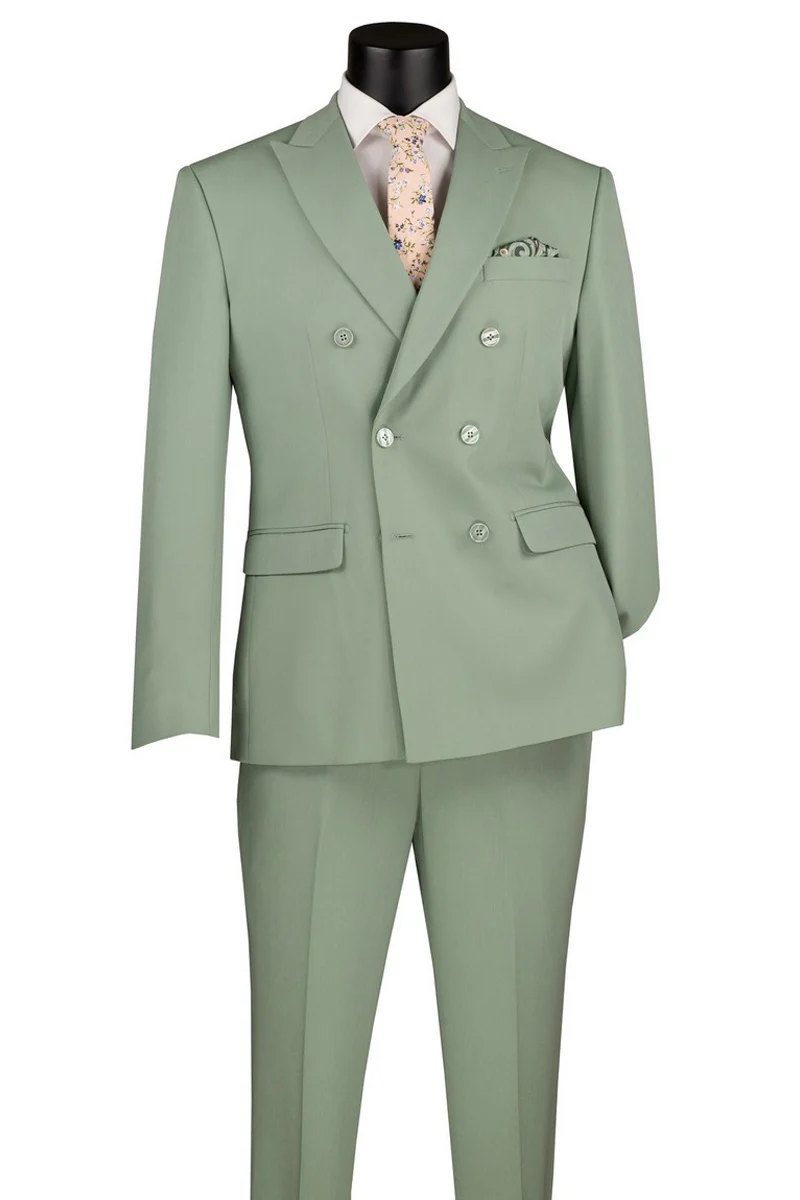 Men's Slim Fit Double Breasted Stretch Suit in Sage Green - Image 2