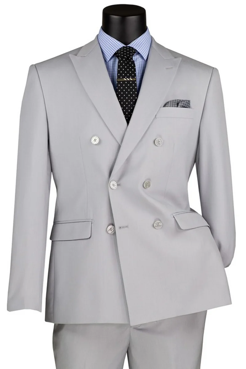 Men's Slim Fit Double Breasted Stretch Suit in Silver