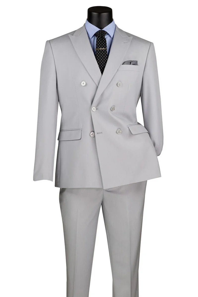 Men's Slim Fit Double Breasted Stretch Suit in Silver - Image 2