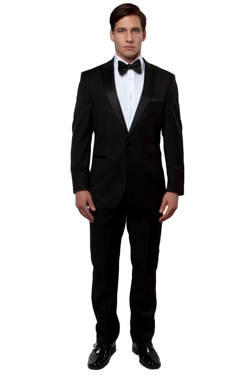 Men's Slim Fit One Button Peak Lapel Wedding Tuxedo in Black - Image 2