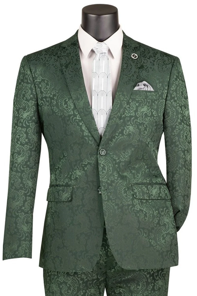 Men's Slim Fit Shiny Paisley Prom & Wedding Suit in Hunter Green