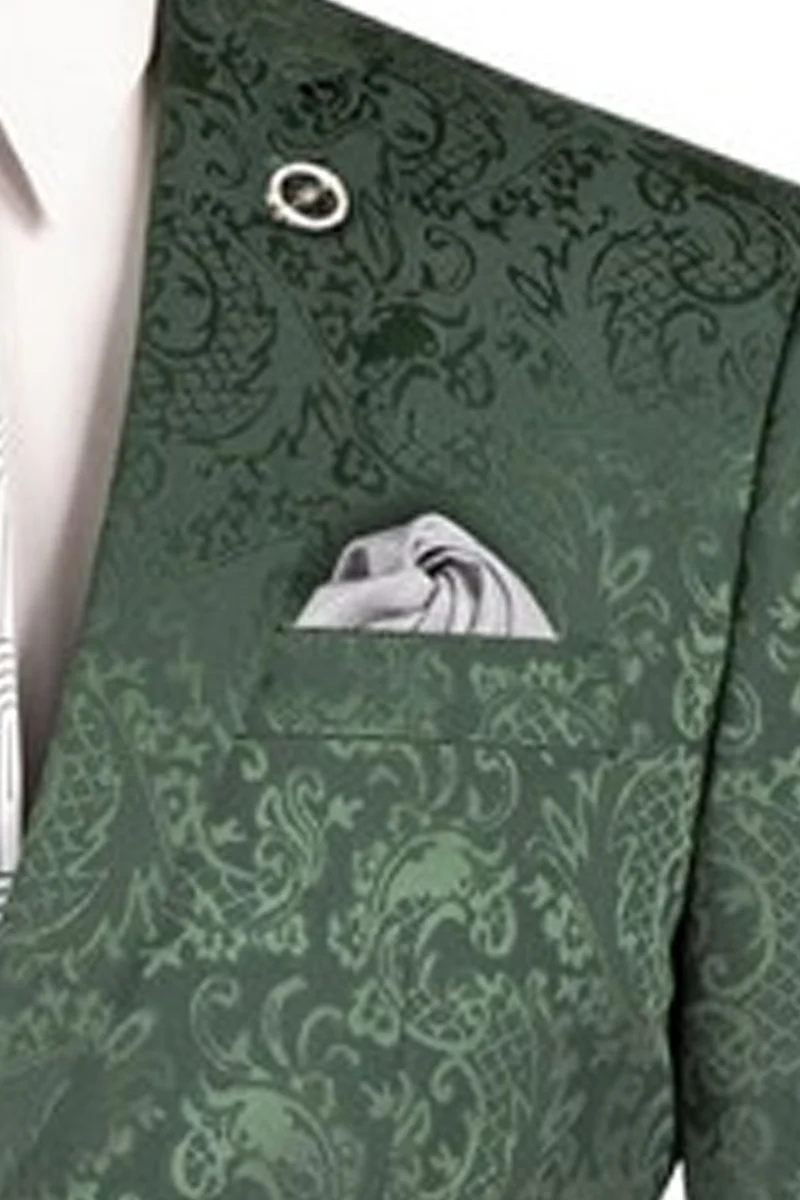 Men's Slim Fit Shiny Paisley Prom & Wedding Suit in Hunter Green - Image 3