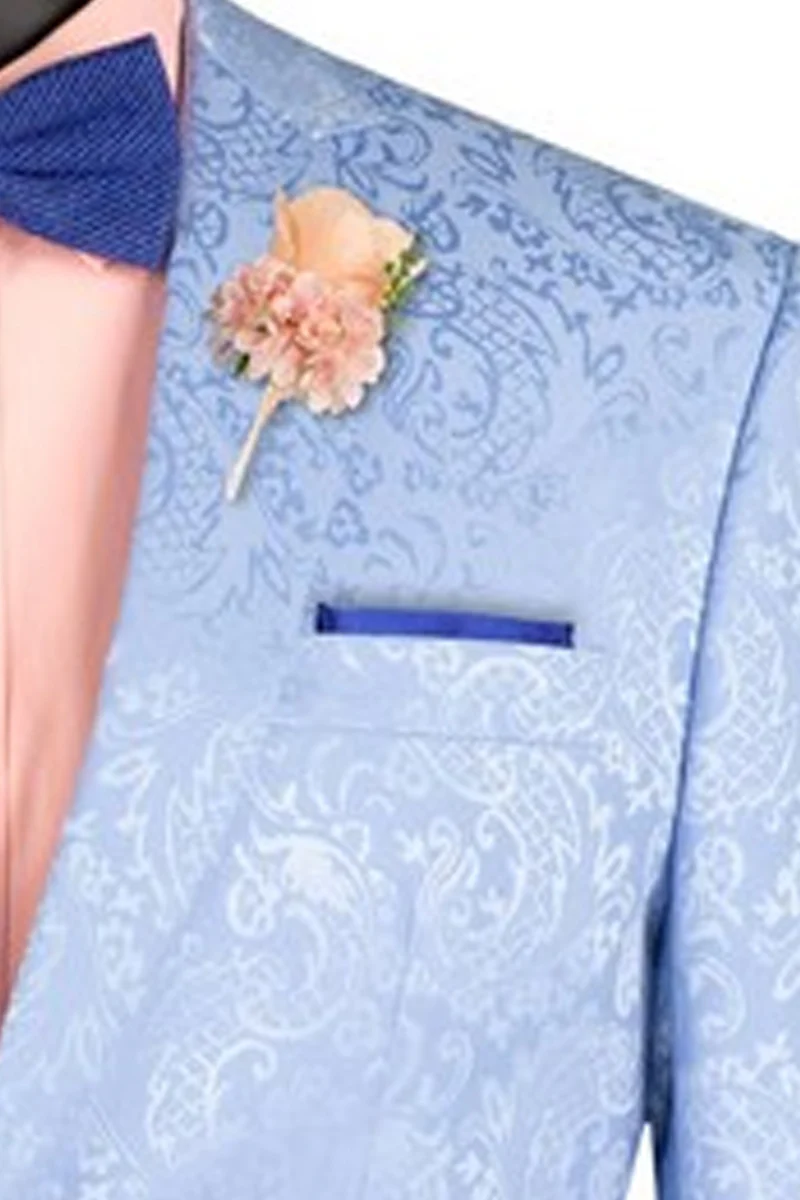 Men's Slim Fit Shiny Paisley Prom & Wedding Suit in Light Blue - Image 3