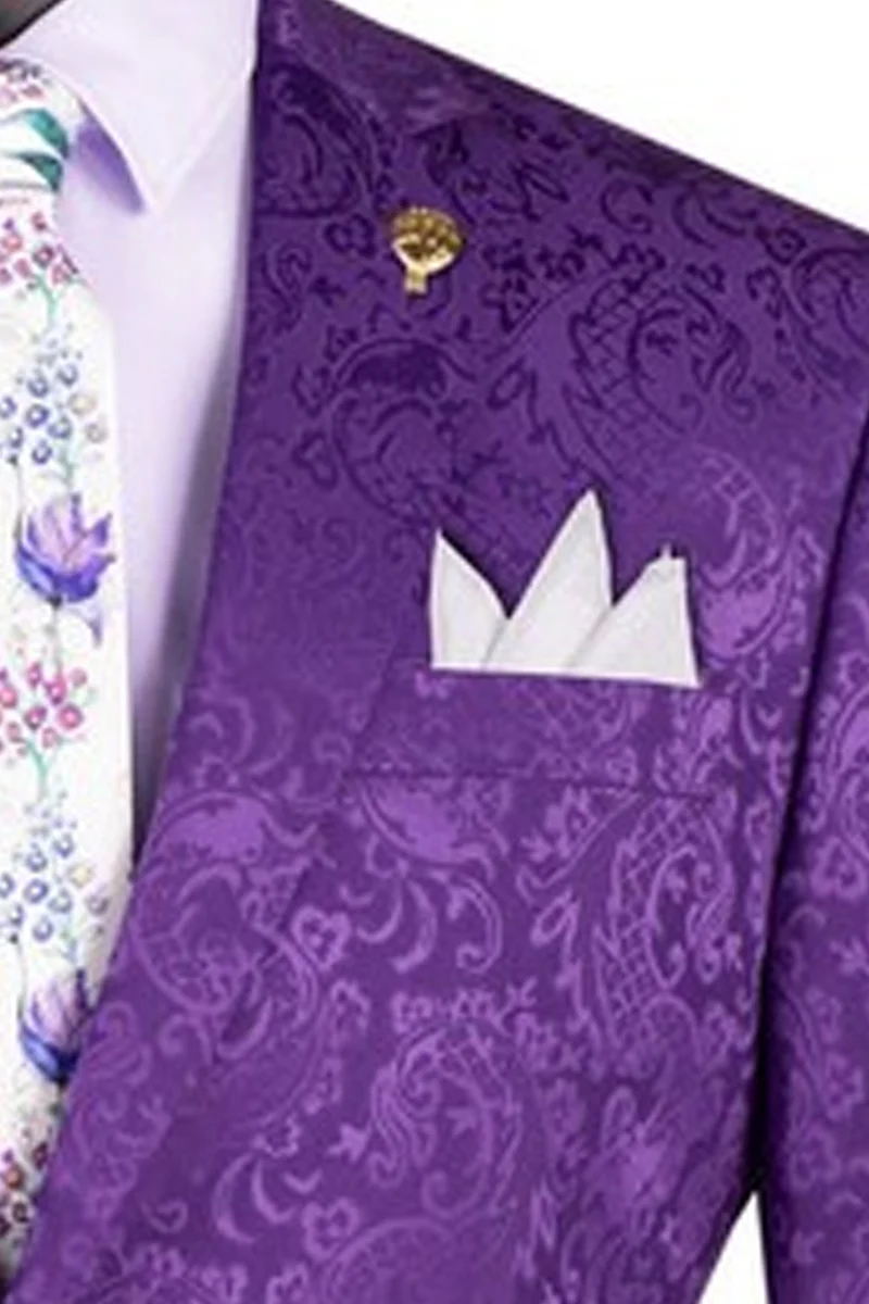 Men's Slim Fit Shiny Paisley Prom & Wedding Suit in Purple - Image 3