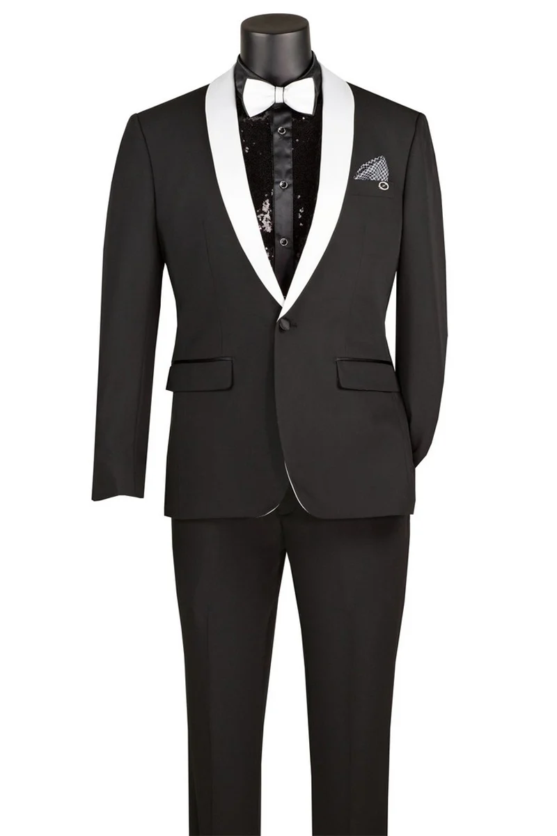 Men's Slim Fit Stretch Summer Shawl Tuxedo in Black - Image 2