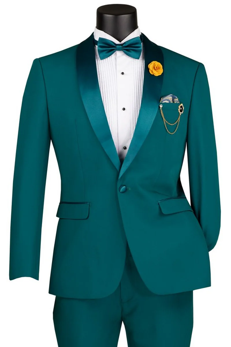 Men's Slim Fit Stretch Summer Shawl Tuxedo in Teal