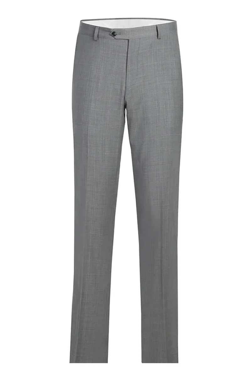 Mens Slim Fit Two Button Hack Pocket Suit in Light Grey Windowpane Plaid - Image 2