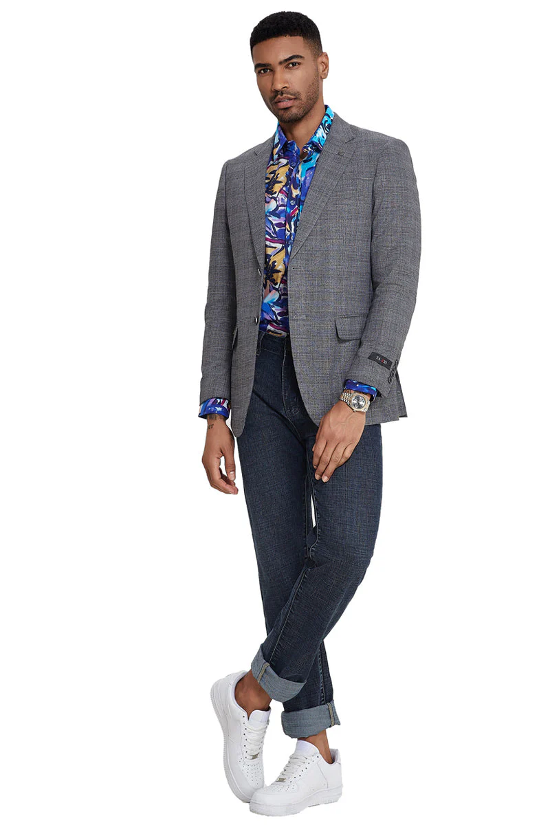 Men's Slim Fit Two Button Sport Coat Blazer in Grey Glen Check - Image 2