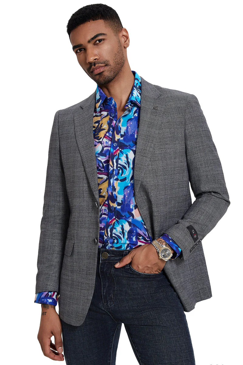 Men's Slim Fit Two Button Sport Coat Blazer in Grey Glen Check - Image 3