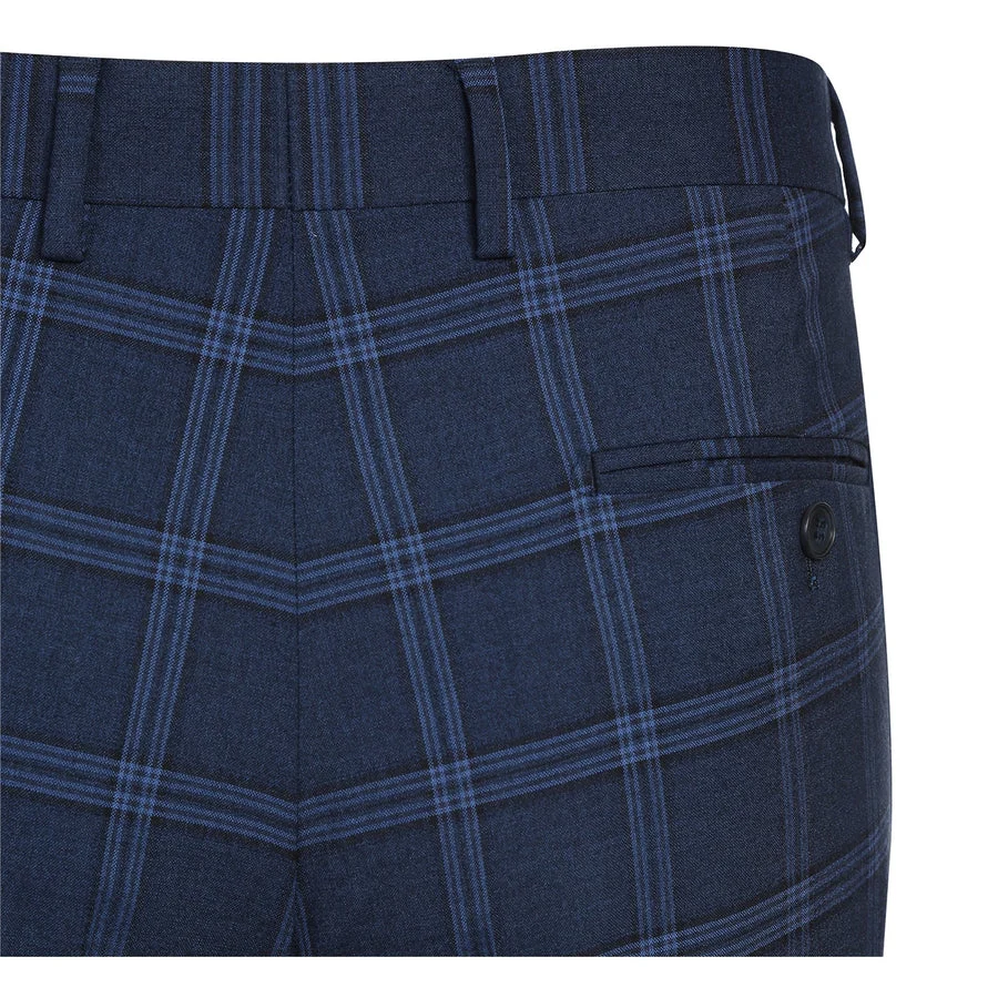 Mens Slim Fit Two Button Stretch Suit in Dark Navy Wide Windowpane Plaid - Image 8
