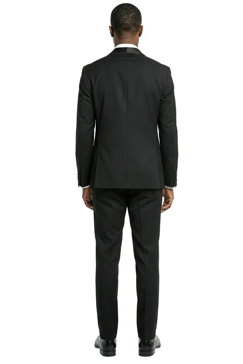 Men's Slim Fit Vested Satin Trim Shawl Lapel Wedding & Prom Tuxedo in Black - Image 3