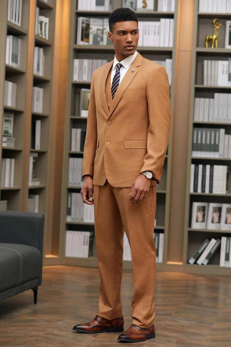 Men's Stacy Adam's Two Button Fancy Vested Suit in Dark Rust - Image 2