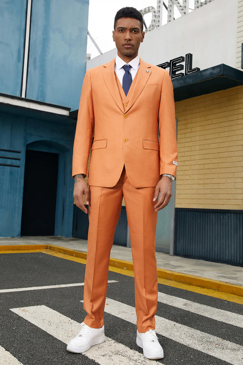 Men's Stacy Adam's Two Button Fancy Vested Suit in Orange - Image 2