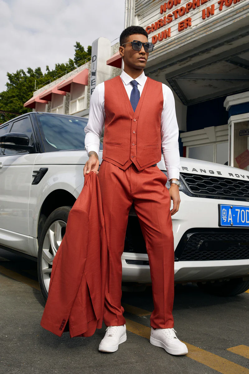 Men's Stacy Adam's Two Button Fancy Vested Suit in Rust - Image 3