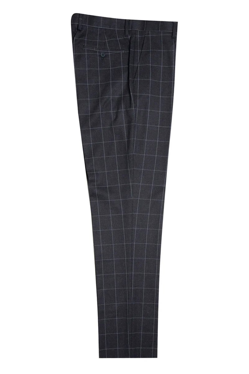 Men's Stacy Adams Two Button Vested Peak Lapel Suit in Charcoal Grey Windowpane Plaid - Image 2