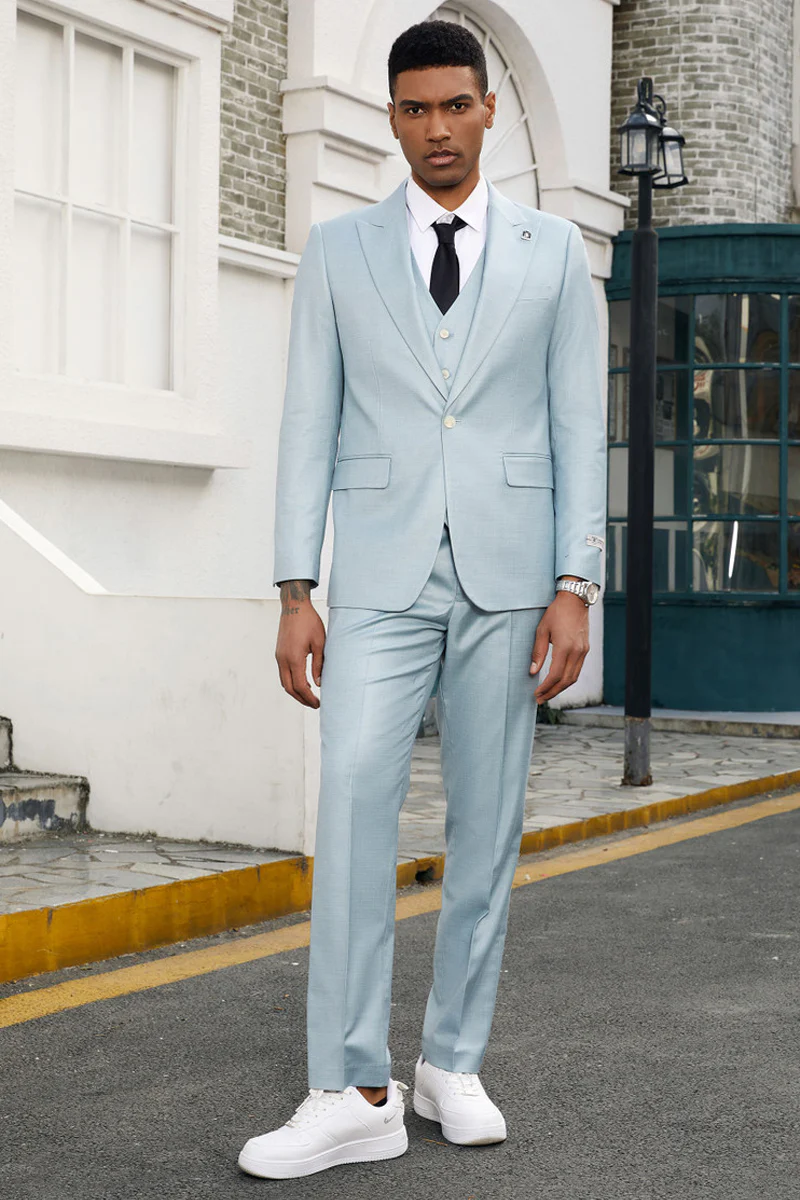 Men's Stacy Adam's Vested Summer Peak Lapel Suit in Sky Blue - Image 2