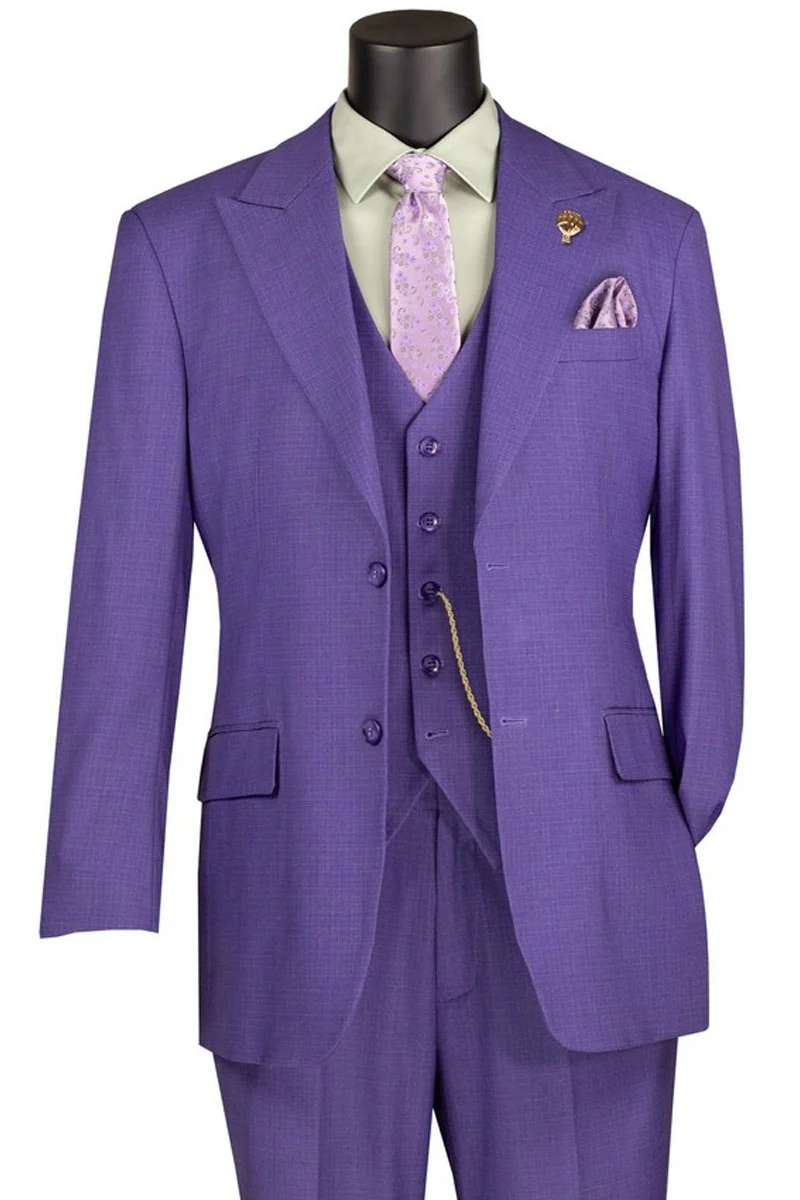Men's Summer Sharkskin Vested Suit in Purple