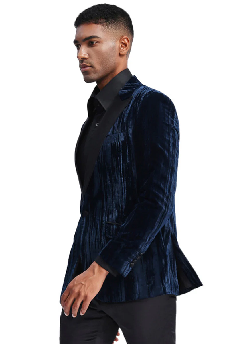 Men's Textured Velvet Prom Tuxedo Jacket in Turquoise - Image 2