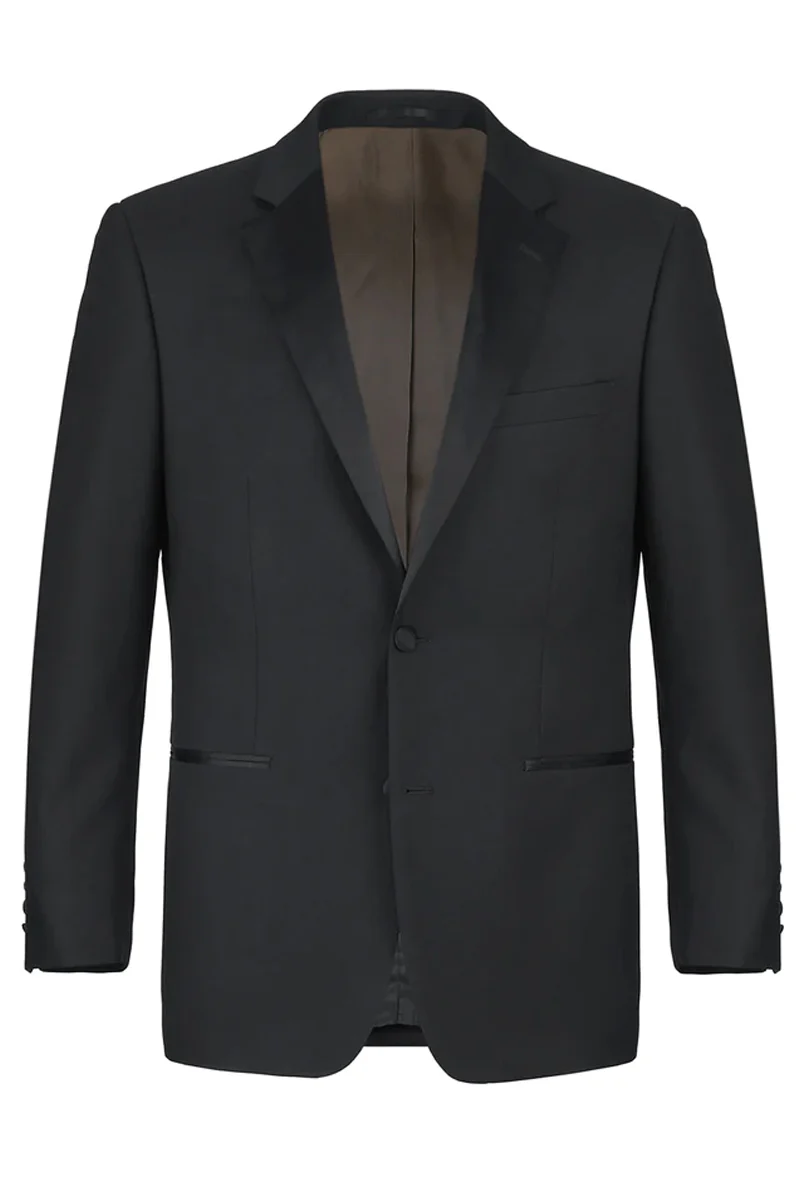 Mens Traditional Two Button Slim Fit Notch Lapel Wool Tuxedo in Black - Image 2
