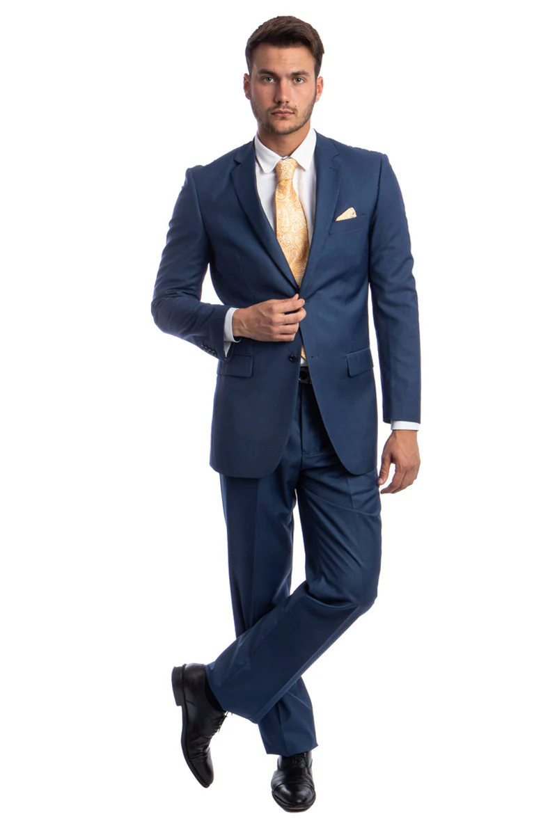 Men's Two Button Basic Modern Fit Business Suit in Indigo Blue - Image 2