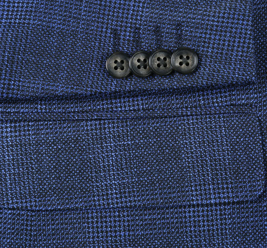 Mens Two Button Classic Fit Sport Coat Blazer in Navy Blue Windowpane Plaid - Image 6