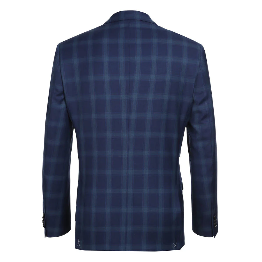 Mens Two Button Classic Fit Two Piece Wool Suit in Dark Royal Blue Windowpane Plaid - Image 3