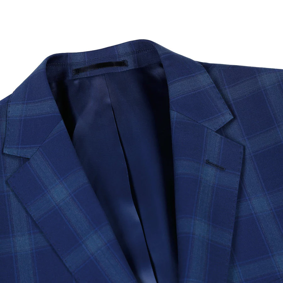 Mens Two Button Classic Fit Two Piece Wool Suit in Dark Royal Blue Windowpane Plaid - Image 4