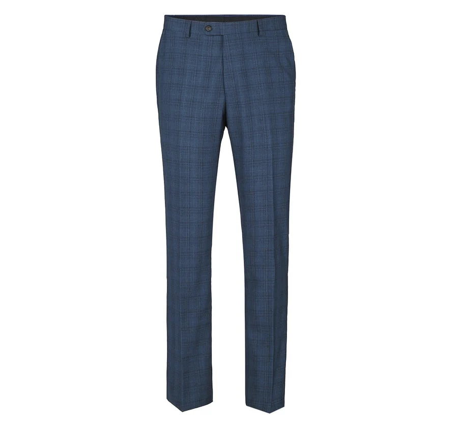 Mens Two Button Classic Fit Vested Suit in Navy Blue Windowpane Plaid - Image 4